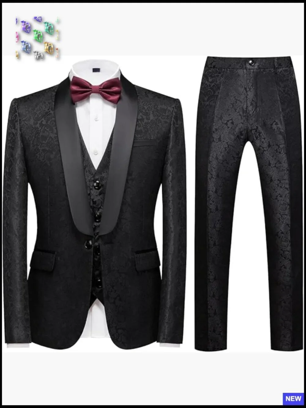 Slim Fit 3 Piece Tuxedo Suit Set Paisley Shawl Lapel Prom Wedding Formal